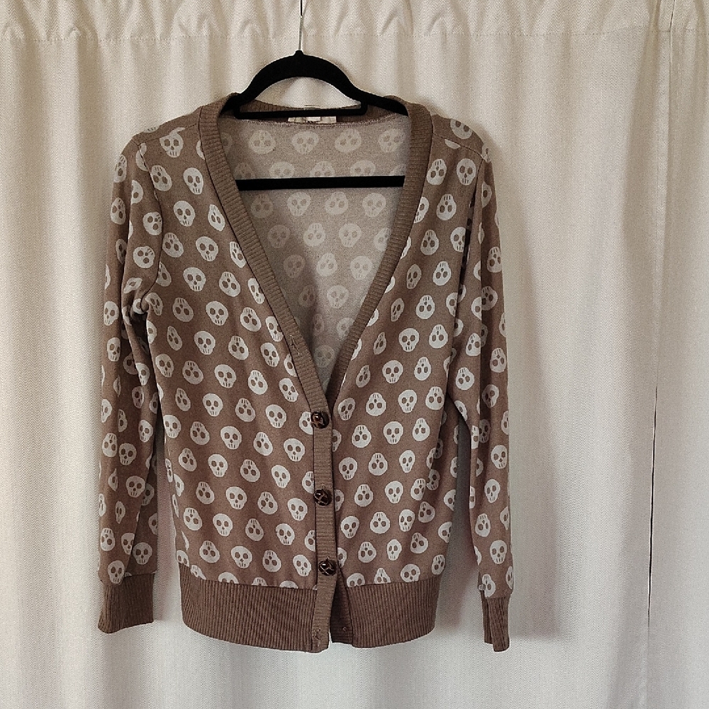 ISSI Tan Skull Pattern Cardigan Sweater